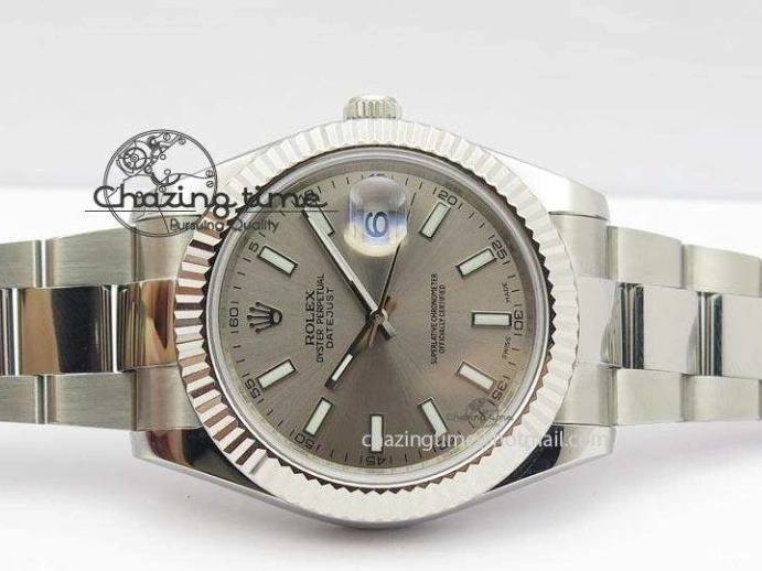 Gray SS Dial A3136 Sliver On Sticks 41mm SS Bracelet Markers Datejust II 116334 1225